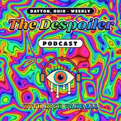 The Despoiler Podcast cover art: a psychedelic eye wearing headphones